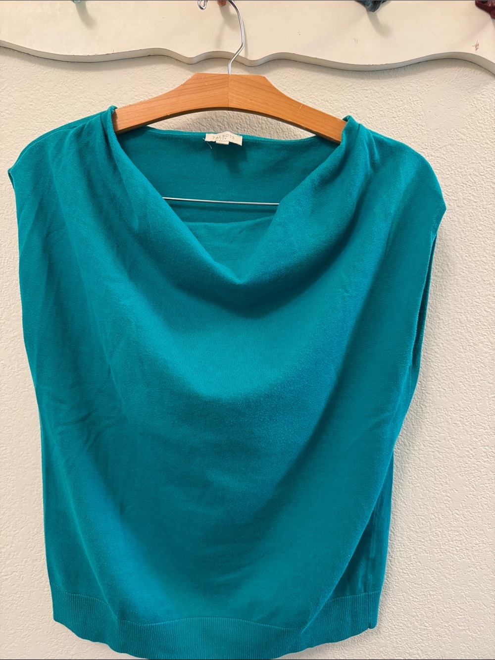 Talbots Teal Cowl Neck Short Sleeve Top